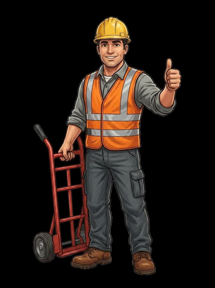 Heavy Junk Hauling crew member with dolly